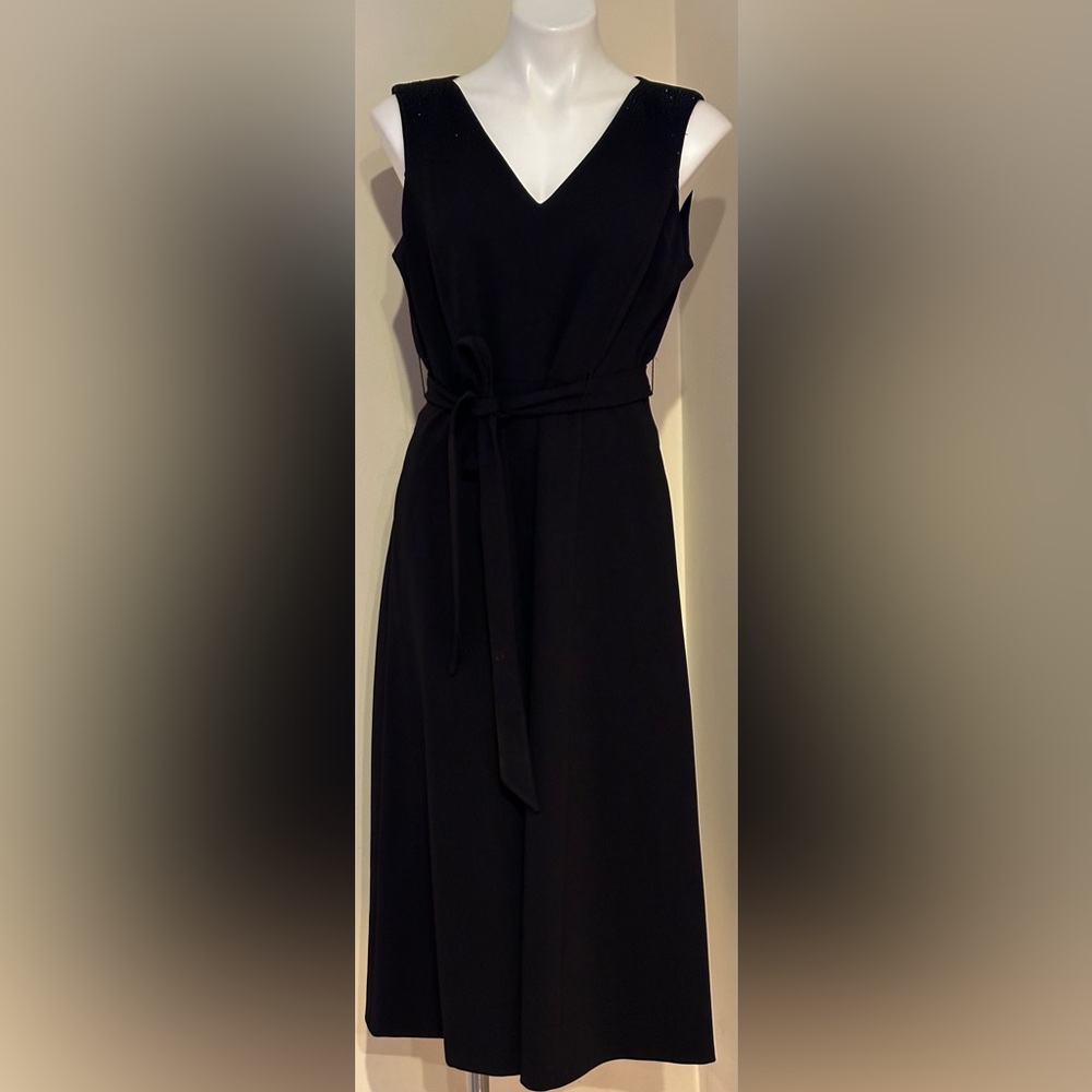 CALVIN KLEIN Sleeveless, Black, Beaded Shoulders, Open Back, V-Neck Dress Sz 12
